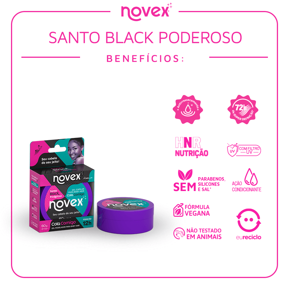 GEL COLA COMIGO NOVEX SANTO BLACK PODEROSO 60G