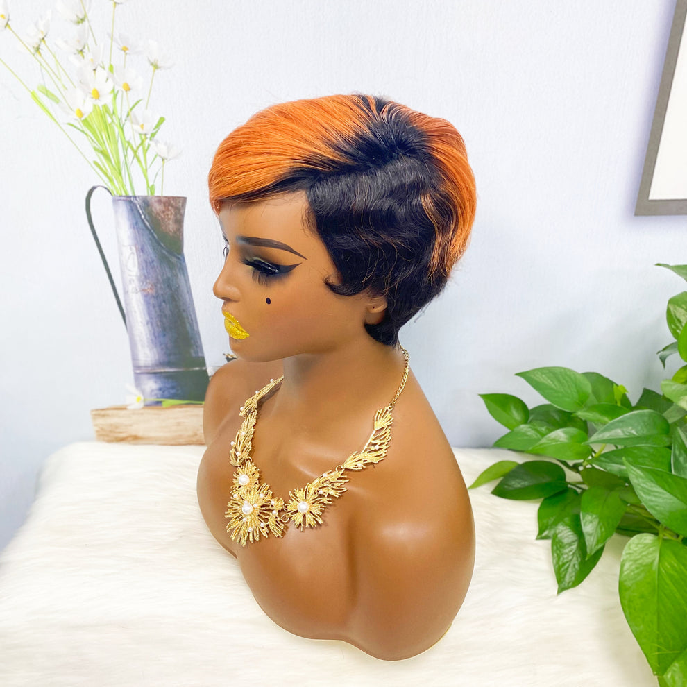 Machine Human Hair Wig Natural Hair Wig W604 Color T1B/350#