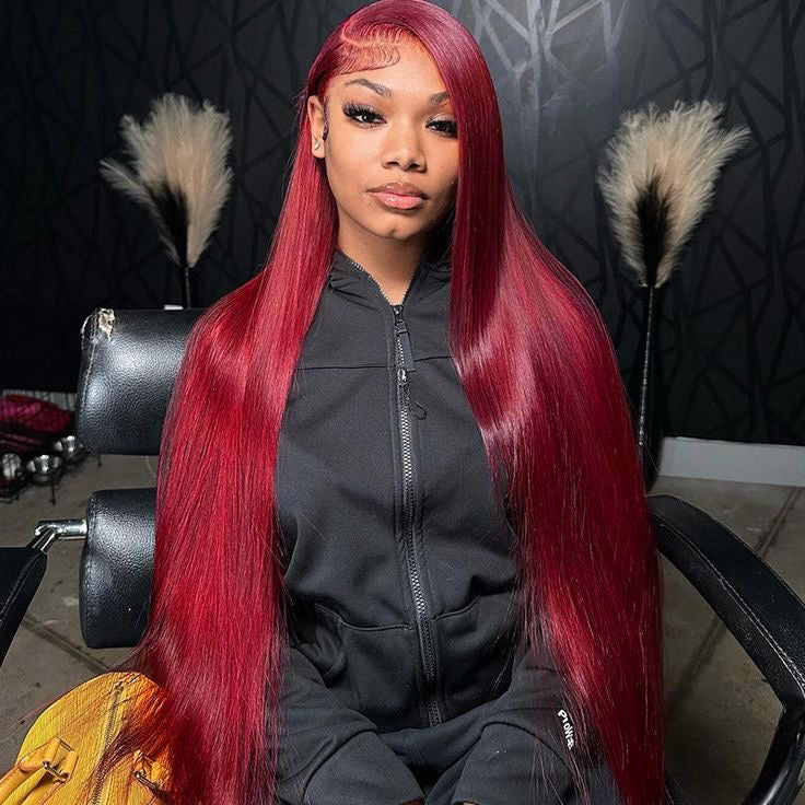 Peruca Humana 13x4 Lace Front Liso (Straight) 200% Densidade - Cor Borgonha 99J