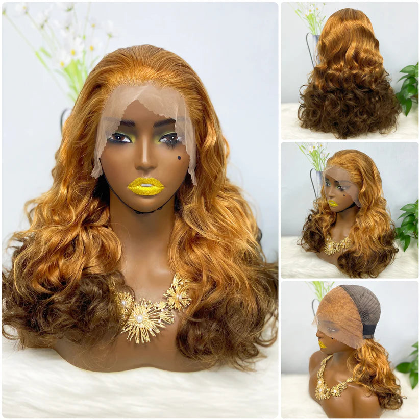 Double Drawn 13*4 Lace Wig Loose Wave Natural Human Hair Lace Wig Color T30/4# 300% Density