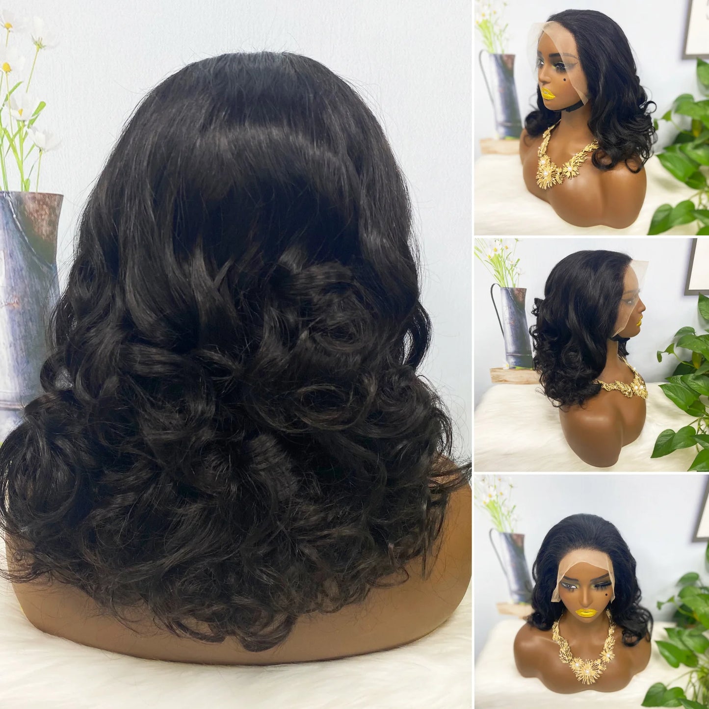 DD 13*4 Lace Wig Fumi Natural Human Hair Lace Wigs Color 1B 250% Density