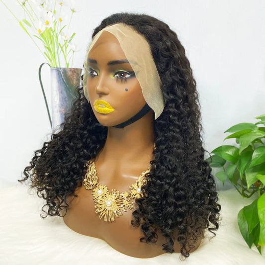 13*4 BOB Wig Water Wave Natural Human Hair Lace Wigs Color 1B 250% Density