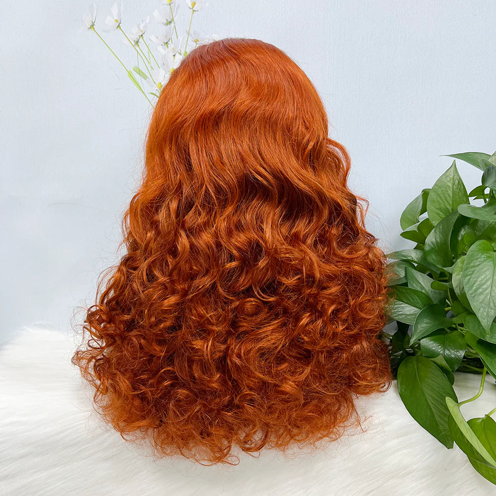Double Drawn 13*4 Wig Pixie Curl Natural Color Lace Wigs Color 33# 250% Density