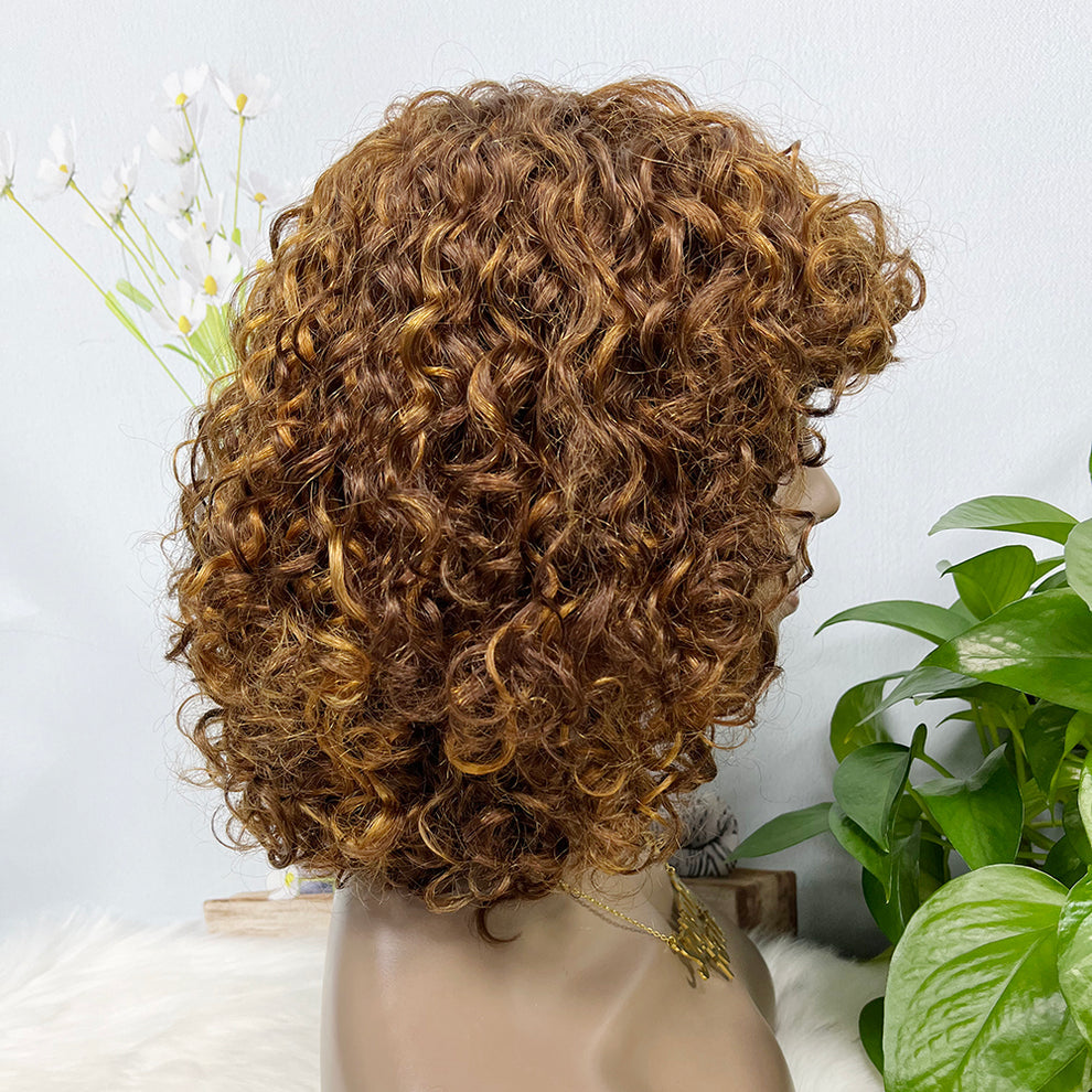 250% DD Machine Wig Italian Curl Natural Human Hair Wigs Color P4/27
