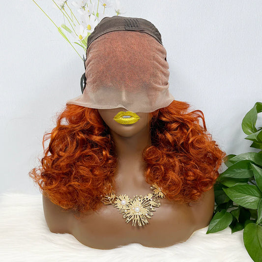 Double Drawn 13*4 Wig Pixie Curl Natural Color Lace Wigs Color 33# 250% Density