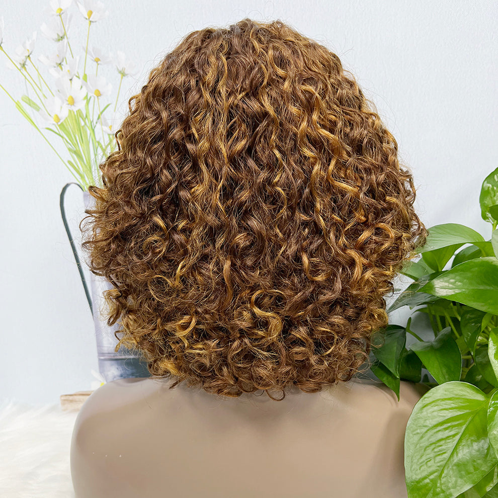 250% DD Machine Wig Italian Curl Natural Human Hair Wigs Color P4/27