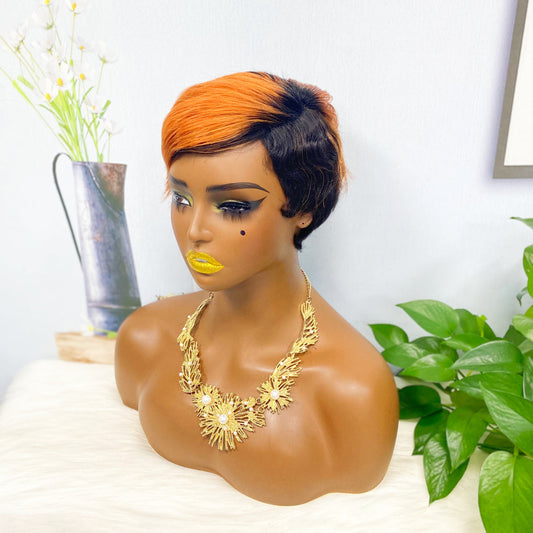 Machine Human Hair Wig Natural Hair Wig W604 Color T1B/350#