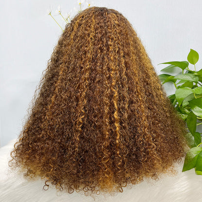 Double Drawn 13*4 Lace Wig Kinky Curl Lace Wig Color P4/27# 300% Density