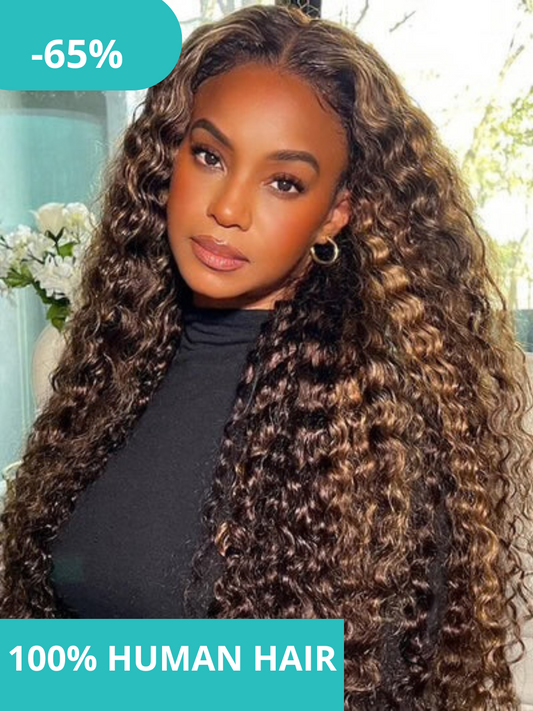 Double Drawn 13*4 Lace Wig Water Wave Natural Virgin Human Hair Wig Color P4/27#