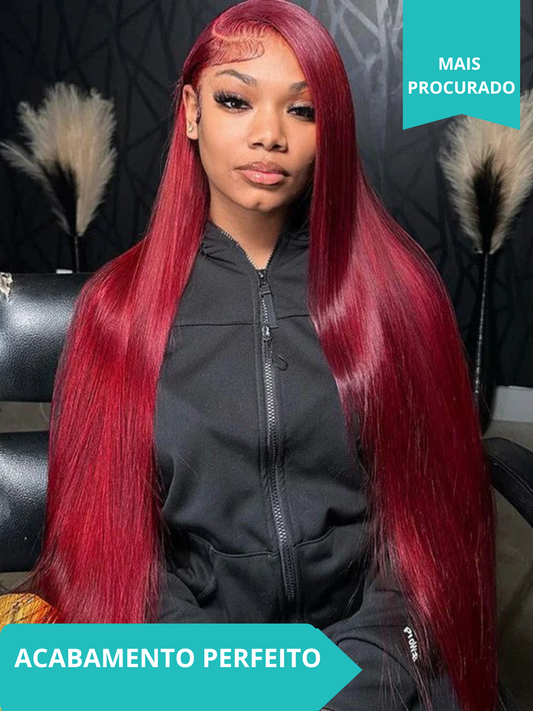 Peruca Humana 13x4 Lace Front Liso (Straight) 200% Densidade - Cor Borgonha 99J