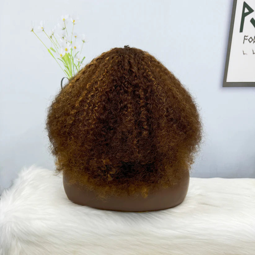 Fringe Double Drawn Wig Human Hair Pixie Curl Wigs 300% Density 12inches Color P4/30#