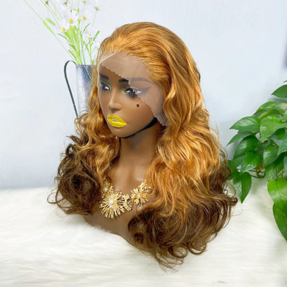 Double Drawn 13*4 Lace Wig Loose Wave Natural Human Hair Lace Wig Color T30/4# 300% Density
